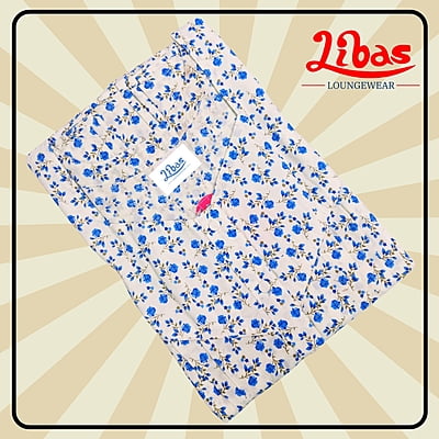 Whitish And Blue Soft Cotton Nighty With Floral Design All Over From Libas Loungewear - PS513