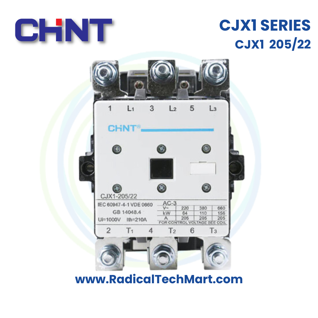 Chint CJX1 205/22 Contactor - Industrial AC Contactor Front View