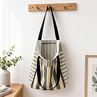 Stylish Striped Tote Bag with Inner Pocket - Cream and Grey Combo