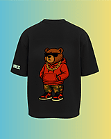 Unisex Black Thug Bear Graphic Printed Oversized Tee