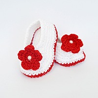 Valentine Pearl Baby Booties - White and Red