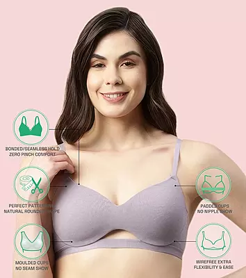 Enamor Innovations CloudSoft, Invisi Neckline Women's Cotton Everyday T-Shirt Bra - Padded, Wirefree, Medium Coverage A032
