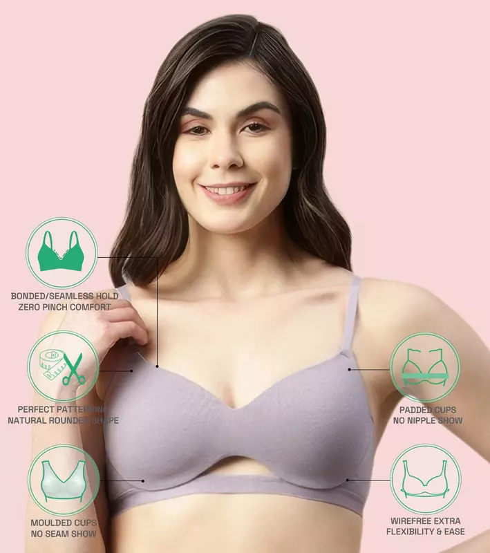 Enamor Innovations CloudSoft, Invisi Neckline Women's Cotton Everyday T-Shirt Bra - Padded, Wirefree, Medium Coverage A032