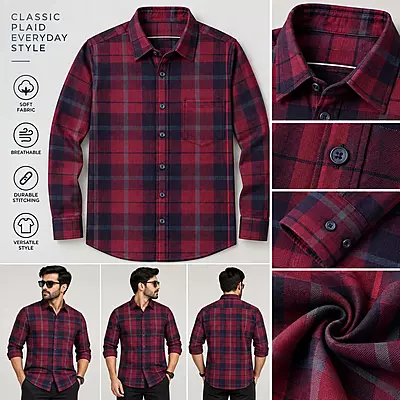 MM Men’s Red & Navy Blue Checked Casual Shirt