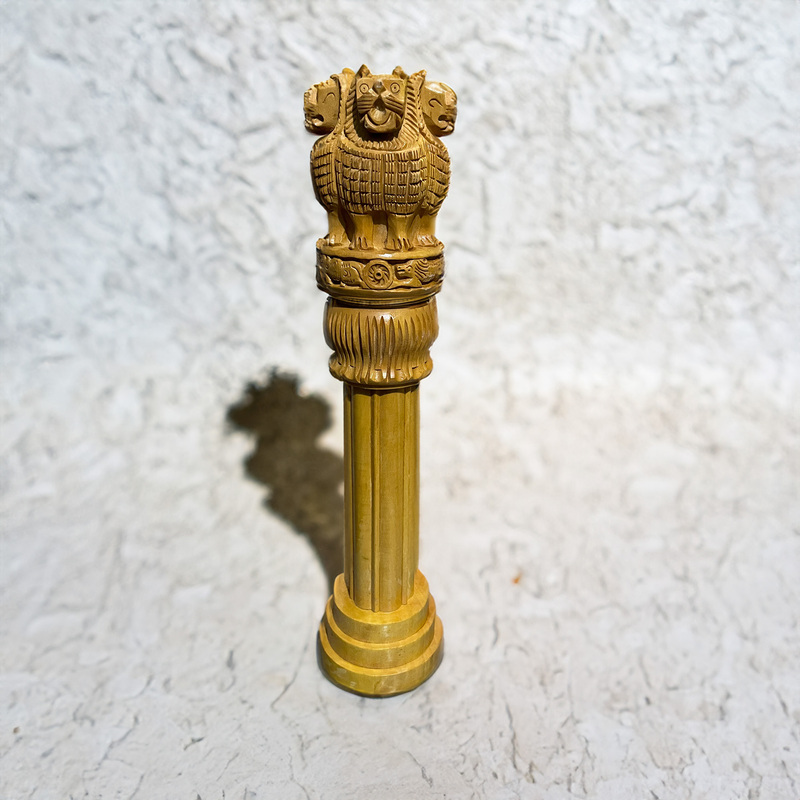 Wood Ashoka/Ashok Pillar for Office Desk Table Decoration Items
