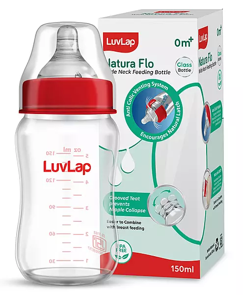 LuvLap N Flo W Neck F Bottle, Glass - 150ml