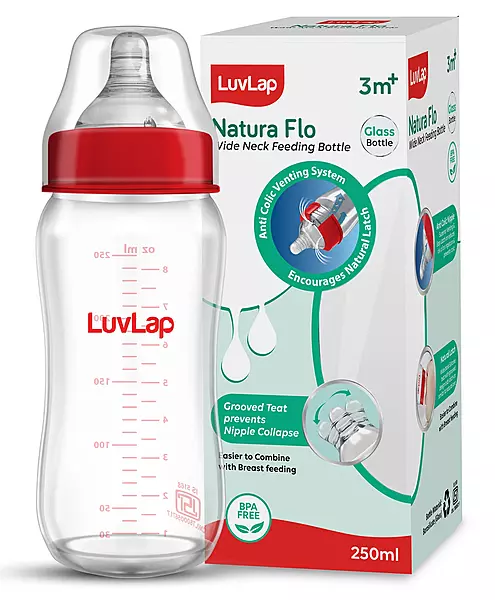 LuvLap N Flo W Neck F Bottle, Glass - 250ml