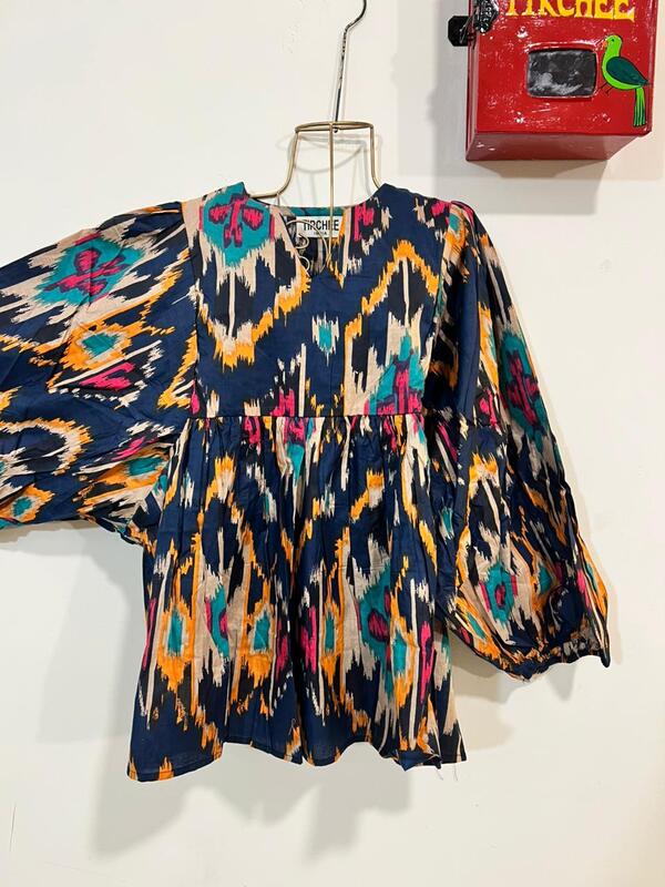 Dilruba's Balloon Sleeve Peplum Top - Blue & Ikkhat