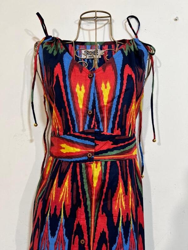 Leher's Sleeve-Less Fit & Flare Dress - Black with colourful Ikkhat