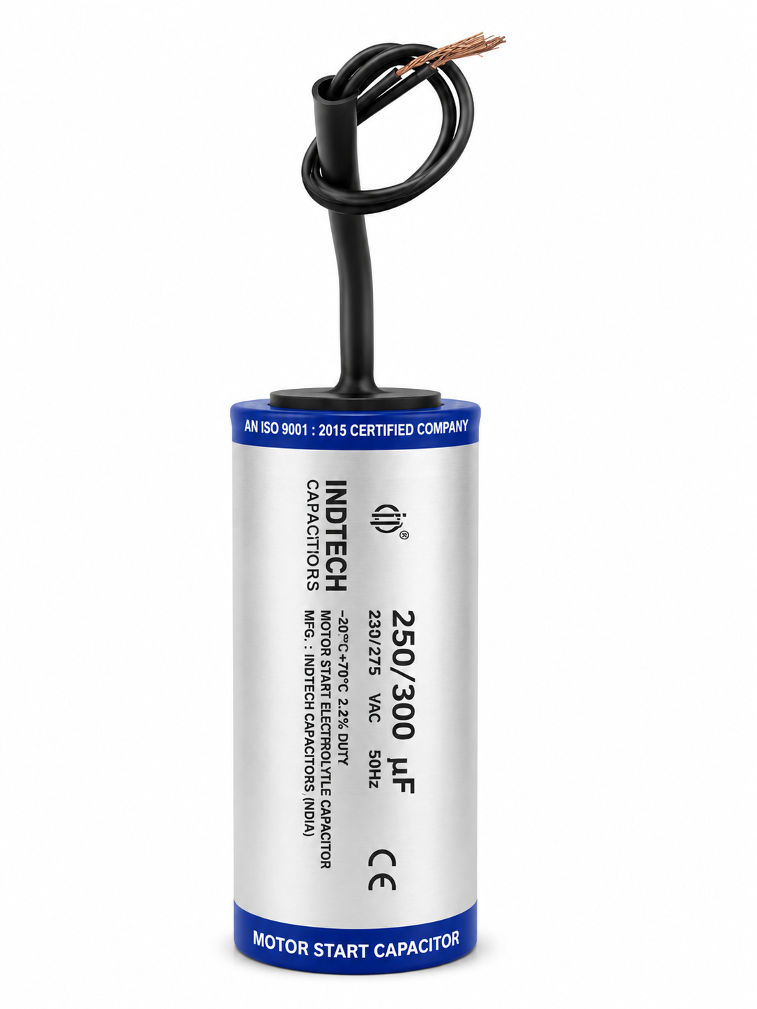 Indtech 250-300 MFD Motor Starting Capacitor | 275V | Aluminium | Starting