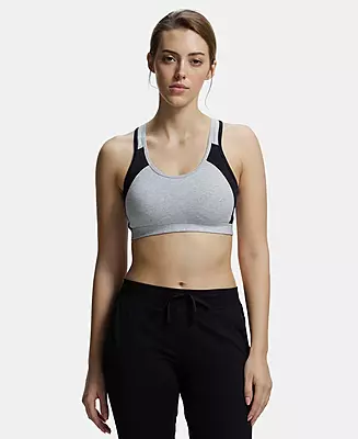 JOCKEY Wirefree Padded Super Combed Cotton Elastane Stretch Full Coverage Racerback Styling Active Bra with StayFresh & Moisture Move Treatment 1380