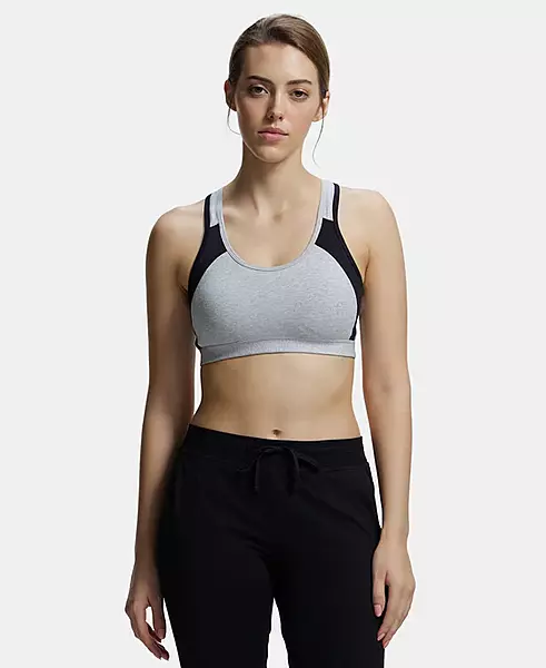 JOCKEY Wirefree Padded Super Combed Cotton Elastane Stretch Full Coverage Racerback Styling Active Bra with StayFresh & Moisture Move Treatment 1380