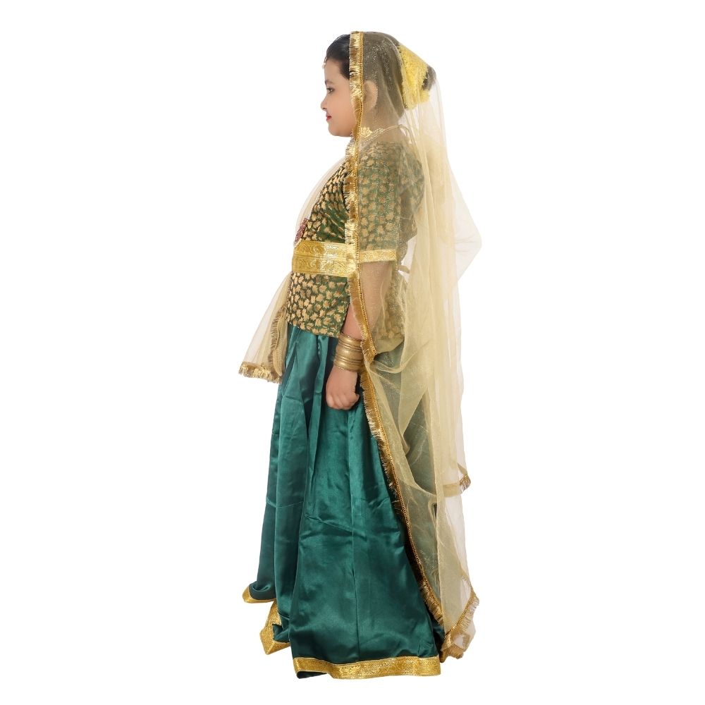 Kathak Dance Dress Costume Bottle Green & Golden Kathak Dance Dress Costume Bottle Green & Golden