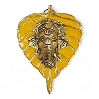 Mini Enamel Leaf Ganesh Yellow color Aluminium Idol Mini Enamel Leaf Ganesh Yellow color Aluminium Idol