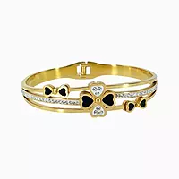 Elegant Anti-Tarnish Bangle with Clover & Heart Charms
