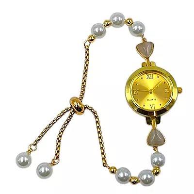 Elegant Gold Pearl Teardrop Bracelet Watch for Women - Adjustable
