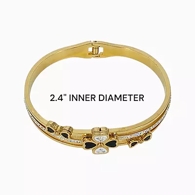 Elegant Anti-Tarnish Bangle with Clover & Heart Charms