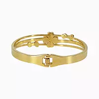 Elegant Anti-Tarnish Bangle with Clover & Heart Charms