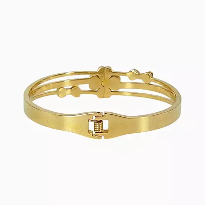 Elegant Anti-Tarnish Bangle with Clover & Heart Charms