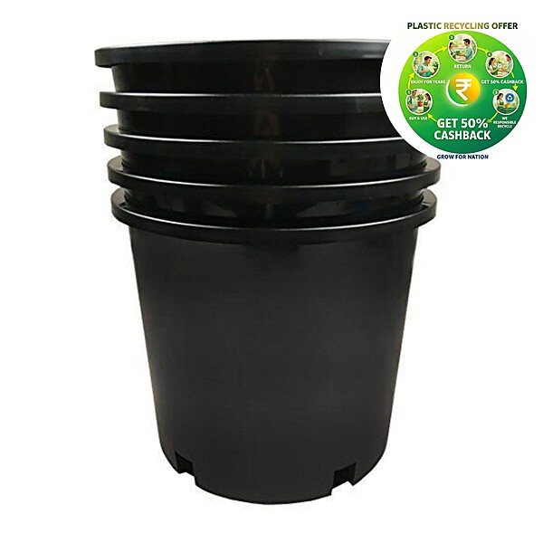 14 Inch Nursery Flower Pot | Black Plastic Plant Pot for Home & Garden
