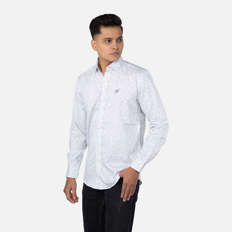 Men Smoky White Floral Printed Casual Shirt