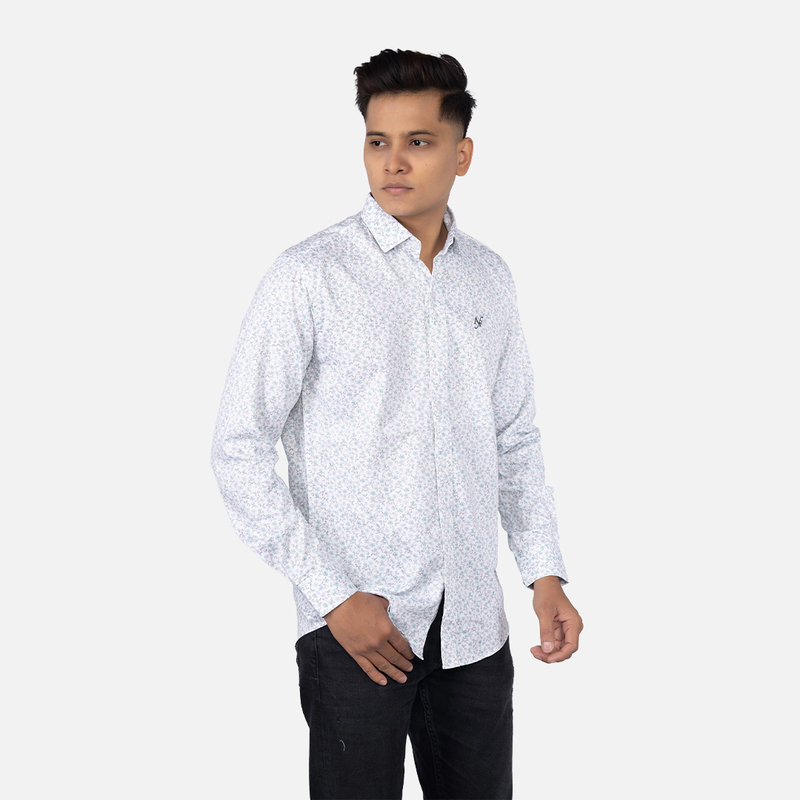 Men Smoky White Floral Printed Casual Shirt
