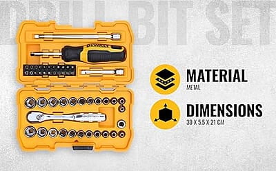 DEWALT DT71563-QZ 100 pc Drill Machine Bit Set with Metal,Wood and Masonary Drill Machine bits,Magnetic Bit Holder and Screwdriving bits, Hex