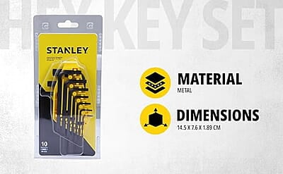STANLEY 69-253 10-Piece Metric Hex Key Set with Anti-Rust Properties for Home, DIY & Professional Use, YELLOW & BLACK