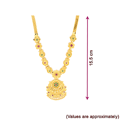 Goldplated Flower Necklace with Green & Red Stones