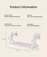 Human Shape ABS Stand | (Pack of 2) Self Adhesive Wall Mounted Shelf | No Drill Bathroom Storage Rack | Multipurpose Shelf for Kitchen Organizer, Bathroom, Kitchen & Bedroom