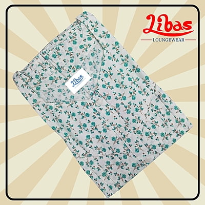 Turkish White BiziLIzi Nighty With Floral Design All Over From Libas Loungewear - PS496
