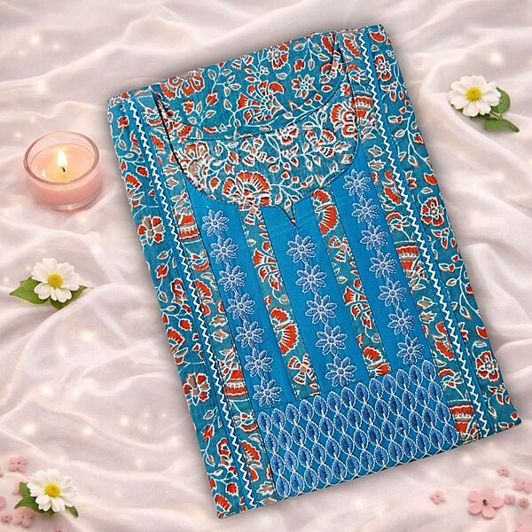 Sky Blue Cotton Nighty With Geometric Print All Over From Libas Loungewear - AL1132