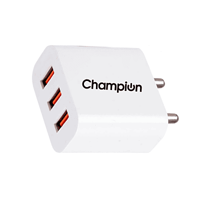 Champion 15W 3A Multiport USB Wall Charger | Charging Adapter for All Mobile Phones (White)