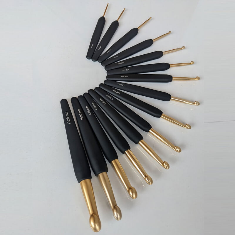 KnitPro Gold Aluminum Crochet Hook with Black Handle KnitPro Gold Aluminum Crochet Hook with Black Handle