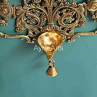 Brass Wall Hanging Shanku Chakra Diya with Bell - 11.5 inch Height | Divine Brass Shanku Chakra Diya with Bell