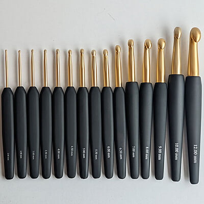 KnitPro Gold Aluminum Crochet Hook with Black Handle KnitPro Gold Aluminum Crochet Hook with Black Handle