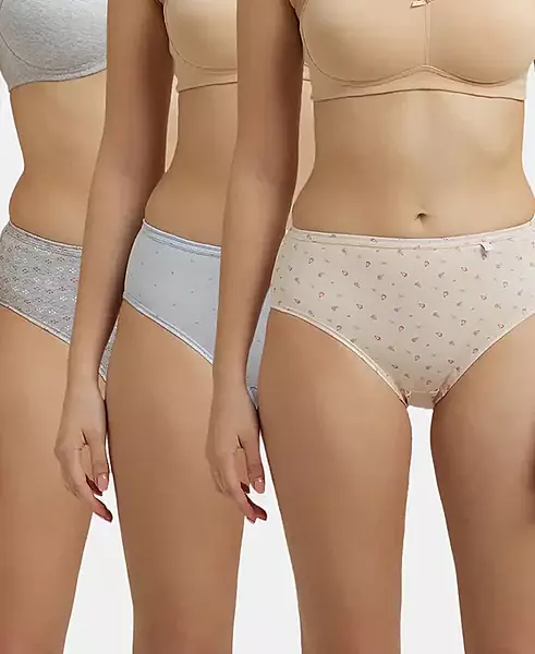 Jockey High Coverage Super Combed Cotton Hipster With Concealed Waistband and StayFresh Treatment - Light Print (Pack of 3) - 1406