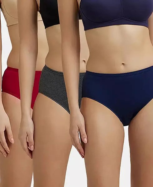 Jockey High Coverage Super Combed Cotton Hipster With Concealed Waistband and StayFresh Treatment - Dark Assorted (Pack of 3) - 1406