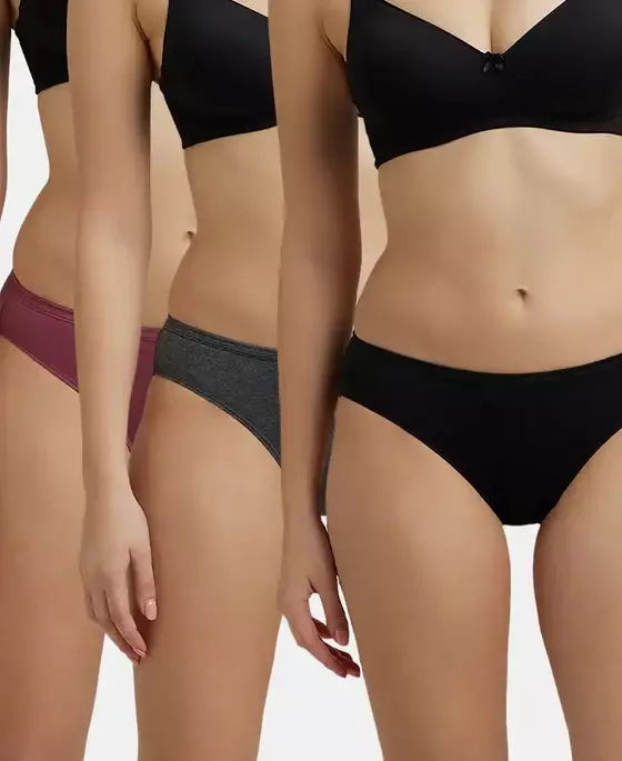 Jockey Medium Coverage Super Combed Cotton Bikini With Concealed Waistband and StayFresh Treatment - Dark Assorted (Pack of 3) - 1410