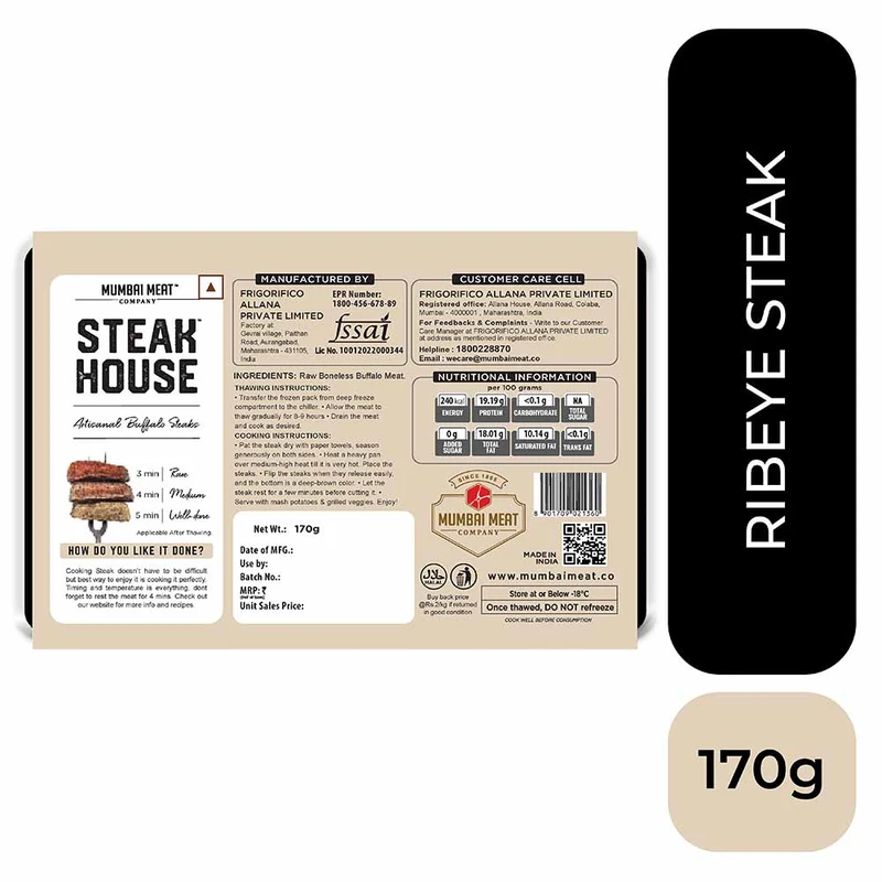 Rib Eye Steak Buffalo 170 Gms
