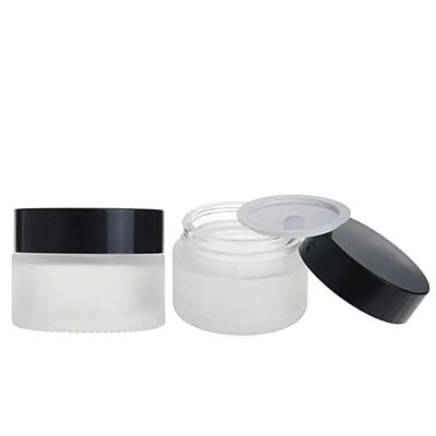 50ml Frosted NEW Glass Jar + Black Cap + White Seal 50ml Frosted NEW Glass Jar + Black Cap + White Seal