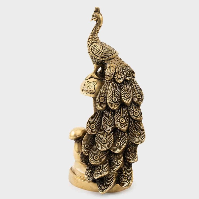 Brass Super Fine Peacock on Mushroom Set of Two - 8.8 inch Height | Artistic Splendor