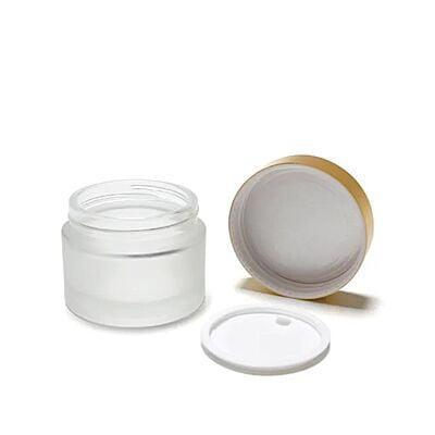 50ml Frosted NEW Glass Jar + GOLD Cap + White Seal 50ml Frosted NEW Glass Jar + GOLD Cap + White Seal