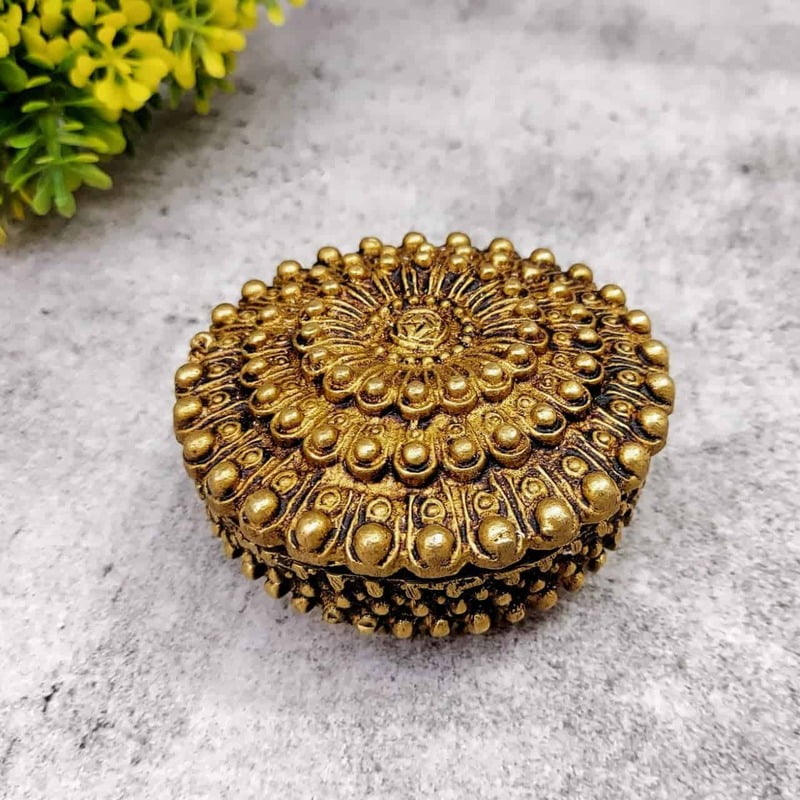 Brass Super Fine Kumkum Box - 1.6 inch Height | Traditional Brass Kumkum Box for Rituals