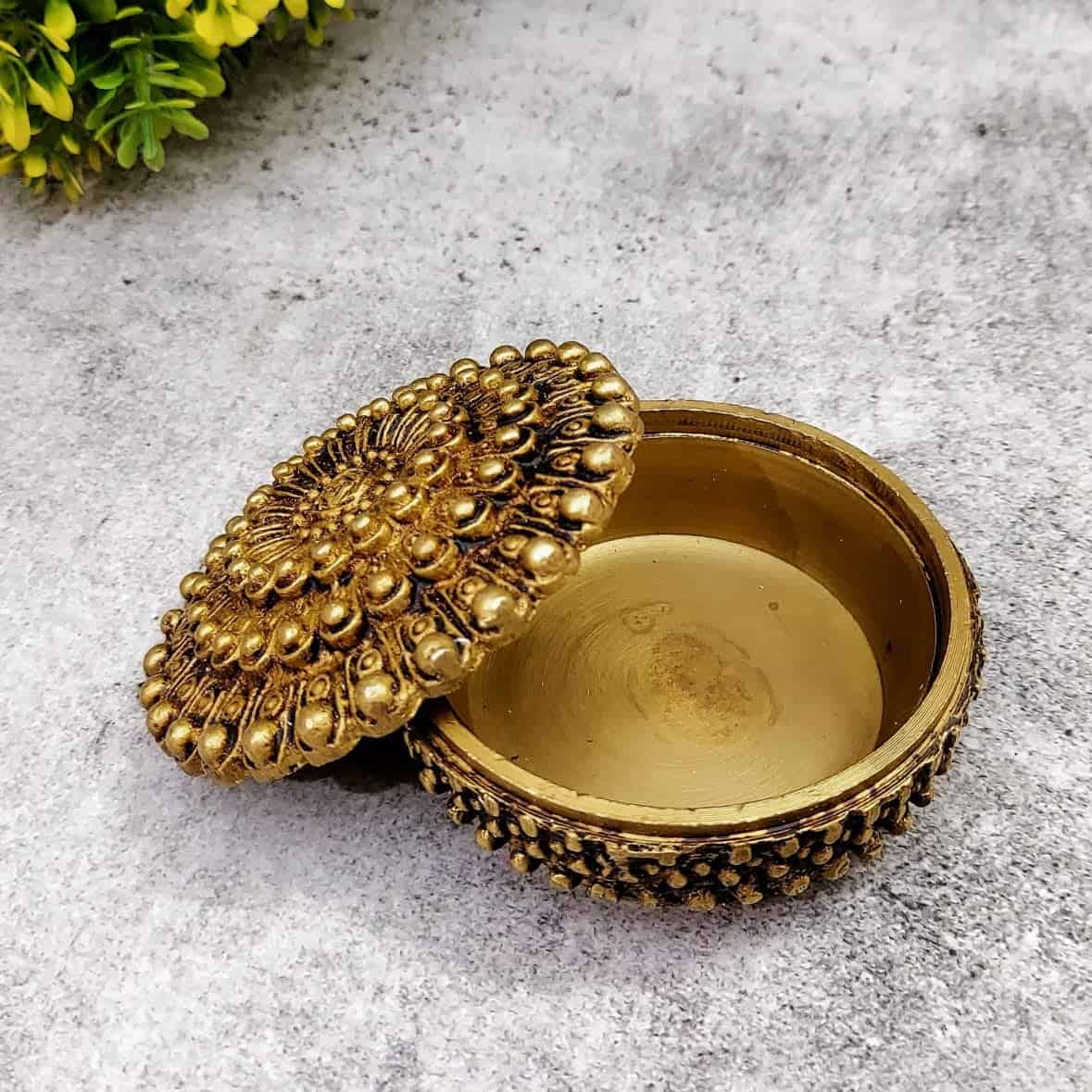 Brass Super Fine Kumkum Box - 1.6 inch Height | Traditional Brass Kumkum Box for Rituals