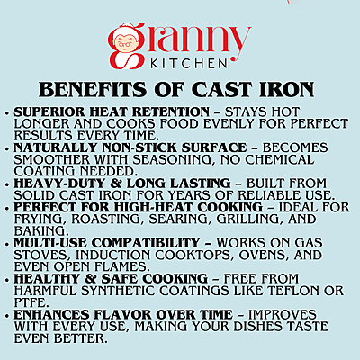 Granny Kitchen Cast Iron Tawa | Pre-Seasoned Heavy Duty Tawa with Silicone Handles