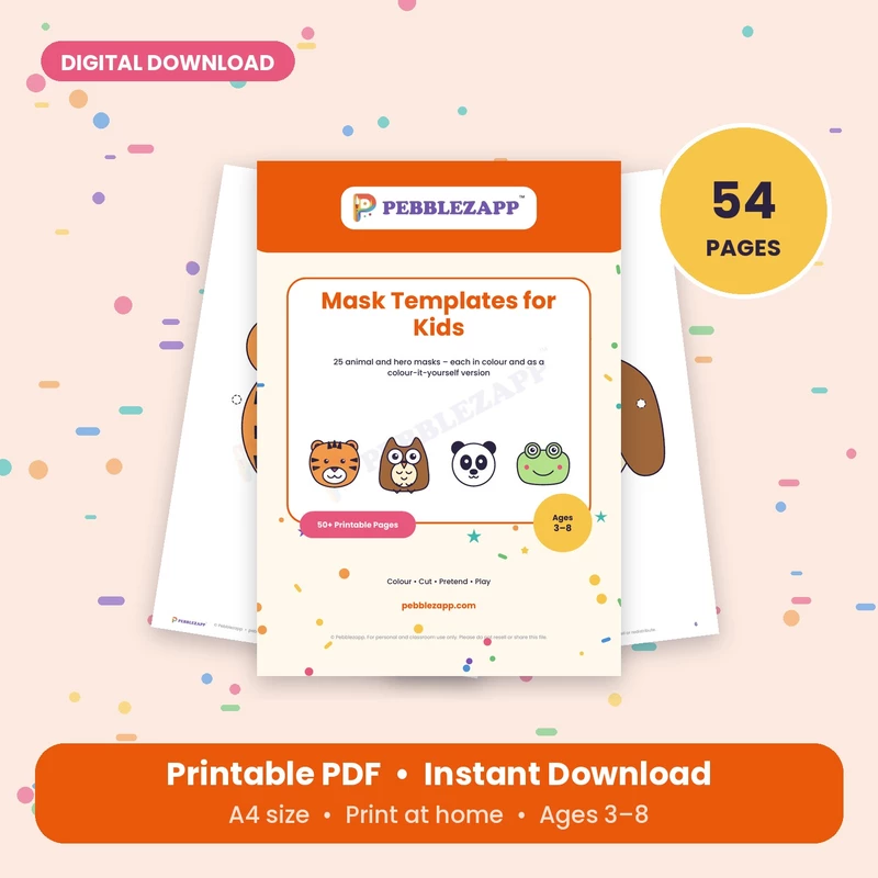 Printable Mask Templates for Kids – 25 Masks – 54 Pages