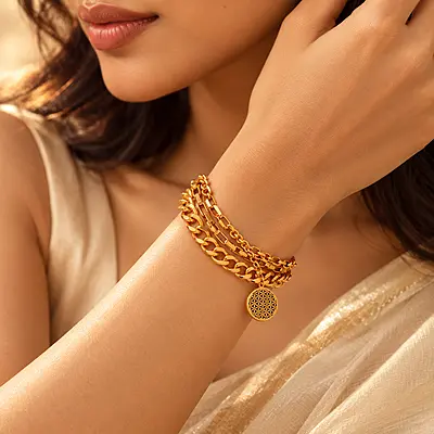 Aurevia Layered 14K Gold-Plated Medallion Chain Bracelet