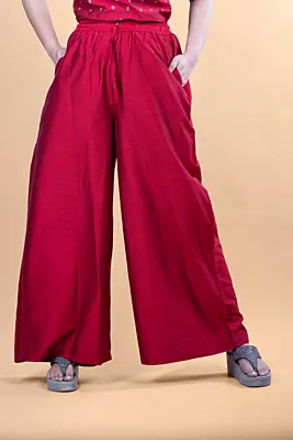 Women Flared Solid Palazzo - Red