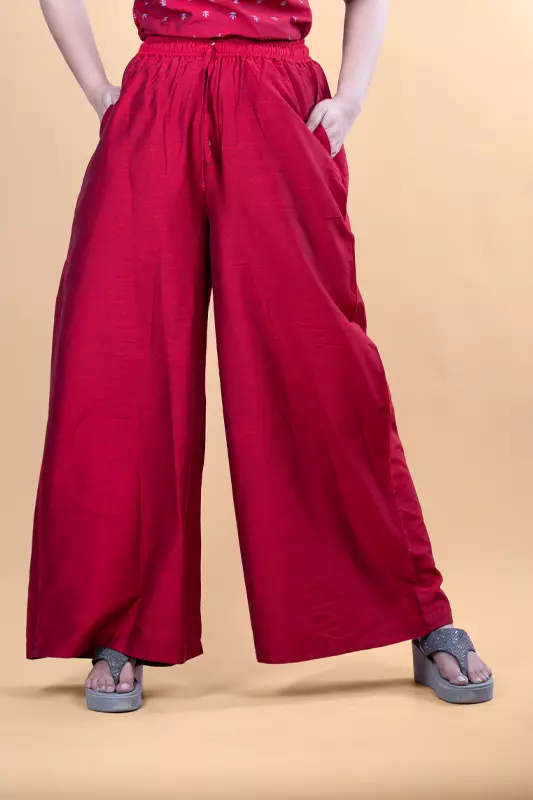 Women Flared Solid Palazzo - Red